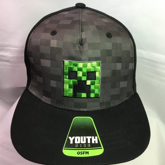 Minecraft Creeper Hat Cap Snap Back Adjustable Black Gray One Size Patch Mine - Picture 1 of 8